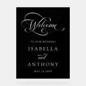 Elegante Swirly Calligraphy Wedding Welkom Zwart Acryl Bord (Voorkant)