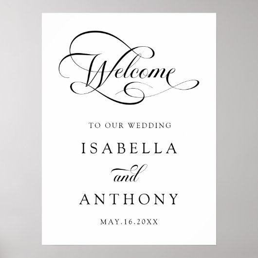 Elegante Swirly Calligraphy Wedding Welkomstbord Poster (Voorkant)