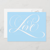 Elegante Swirly Kalligrafie LIEFDE Bruiloft Blauw Briefkaart (Voorkant / Achterkant)