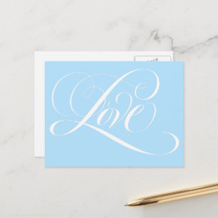 Elegante Swirly Kalligrafie LIEFDE Bruiloft Blauw Briefkaart