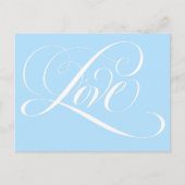 Elegante Swirly Kalligrafie LIEFDE Bruiloft Blauw Briefkaart (Voorkant)