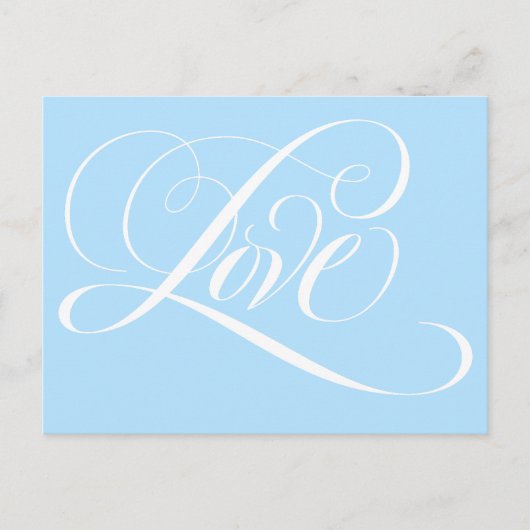 Elegante Swirly Kalligrafie LIEFDE Bruiloft Blauw Briefkaart (Voorkant)
