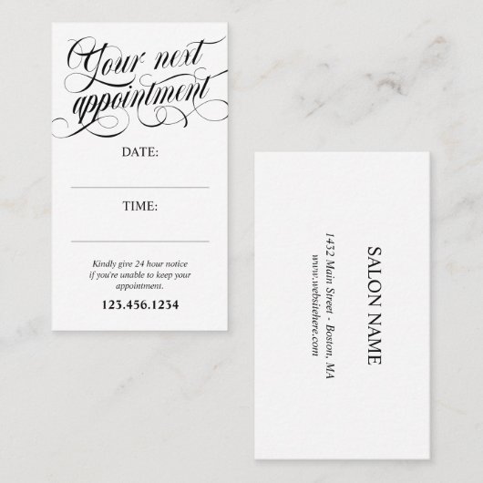 Elegante swirly kalligrafie voor uw volgende afspr afsprakenkaartje (Voorkant / Achterkant)