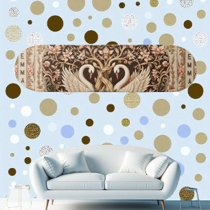 Elegante Symmetrie Zwanenpaar Art Deco Bloemmotief Persoonlijk Skateboard