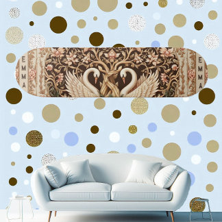 Elegante Symmetrie Zwanenpaar Art Deco Bloemmotief Persoonlijk Skateboard