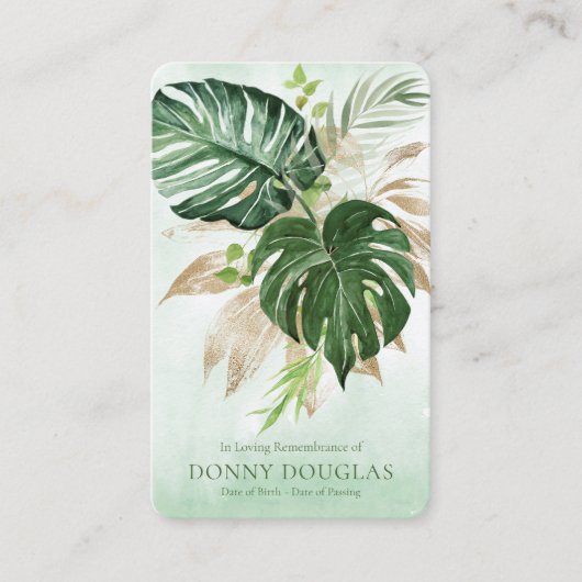 Elegante sympathie groen begrafenis gebed Kaart Visitekaartje (Voorkant)