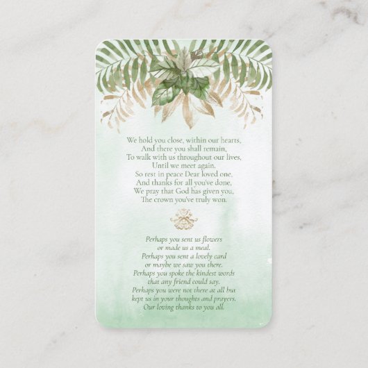 Elegante sympathie groen begrafenis gebed Kaart Visitekaartje
