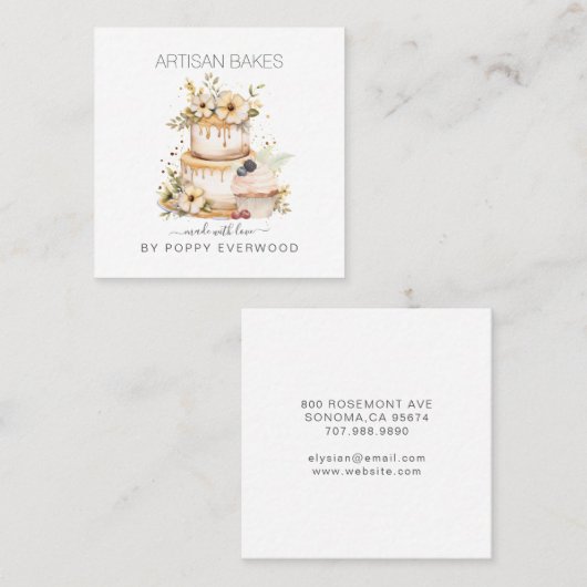 Elegante taart bakker gebak chef-kok vierkante visitekaartje (Voorkant / Achterkant)