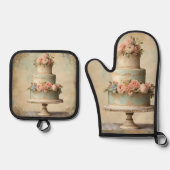 Elegante taart bakkerij gebak chef-kok bakker bakk ovenwant & pannenlap set (Voorkant)