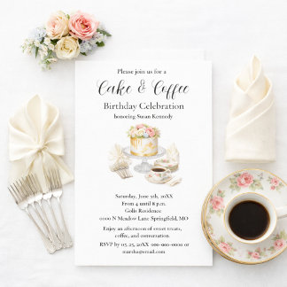 Elegante Taart & Koffie  Verjaardagsfeestje Kaart