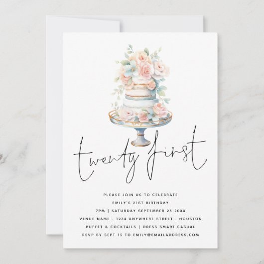 Elegante taart stoffige roze perzik script 21e ver kaart (Voorkant)