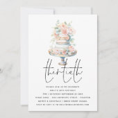 Elegante taart stoffige roze perzik script 30e ver kaart (Voorkant)