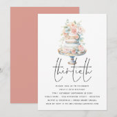 Elegante taart stoffige roze perzik script 30e ver kaart (Voorkant / Achterkant)