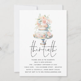 Elegante taart stoffige roze perzik script 30e ver kaart