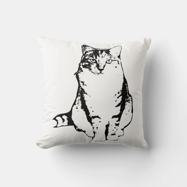 Elegante Tabby Cat Ink Art Pillow Kussen (Voorkant)