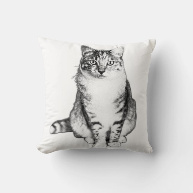Elegante Tabby Cat Ink Art Pillow Kussen (Voorkant)