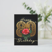 Elegante Tachtigste Gouden Versiering Roze Roos Ve Briefkaart (Staand voorkant)