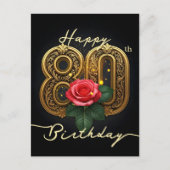 Elegante Tachtigste Gouden Versiering Roze Roos Ve Briefkaart (Voorkant)