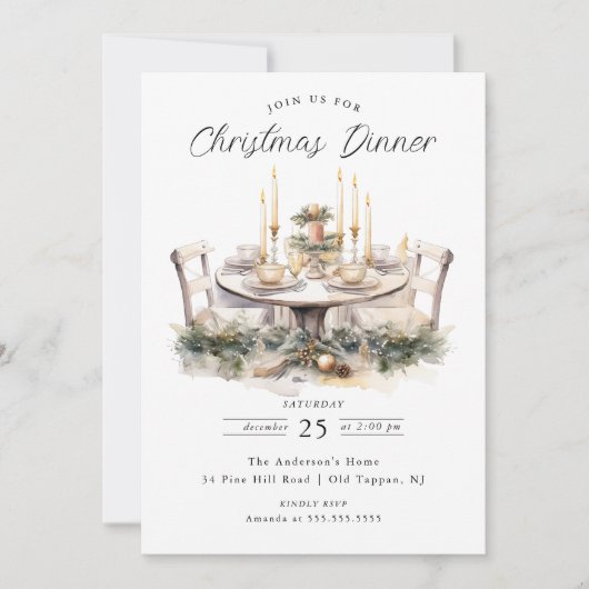 Elegante tafel Kerstmis diner uitnodiging (Voorkant)