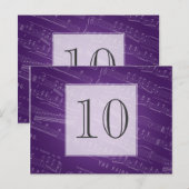 Elegante tafel Nummer Bladmuziek Paarse Briefkaart (Voorkant / Achterkant)