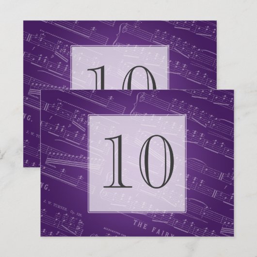 Elegante tafel Nummer Bladmuziek Paarse Briefkaart (Voorkant / Achterkant)