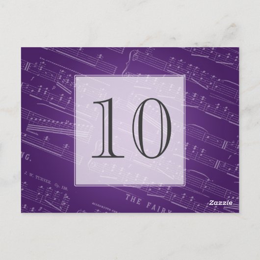 Elegante tafel Nummer Bladmuziek Paarse Briefkaart (Achterkant)