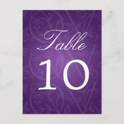 Elegante tafel nummer liefde bloeien Paarse Briefkaart (Voorkant)