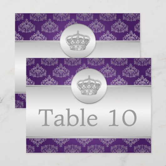 Elegante tafel nummer Royal Crown Paarse Briefkaart (Voorkant / Achterkant)