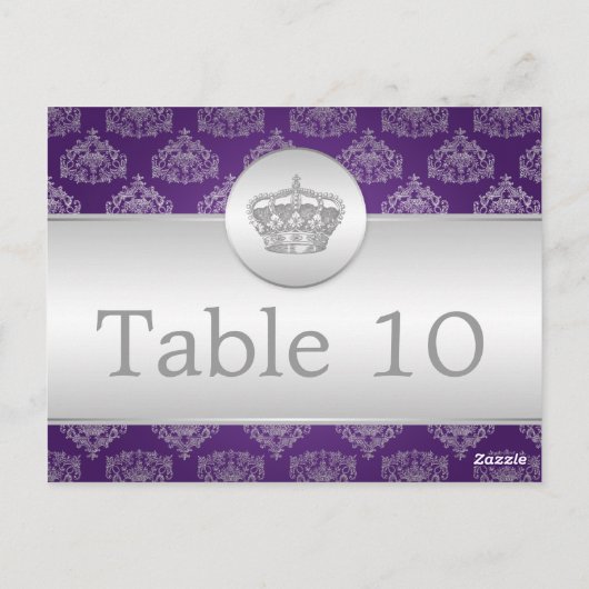 Elegante tafel nummer Royal Crown Paarse Briefkaart (Achterkant)