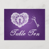 Elegante tafel nummer sleutel tot mijn hart Paarse Briefkaart (Voorkant)