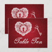 Elegante tafel nummer sleutel tot mijn hart rood briefkaart (Voorkant / Achterkant)