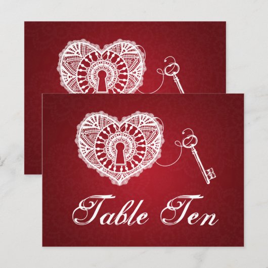 Elegante tafel nummer sleutel tot mijn hart rood briefkaart (Voorkant / Achterkant)