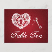 Elegante tafel nummer sleutel tot mijn hart rood briefkaart (Voorkant)