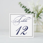 Elegante tafelkaartjes in navyblauw script kaart (Staand voorkant)