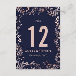 Elegante tafelkaartjes met navyblauw en roosgoud b kaart