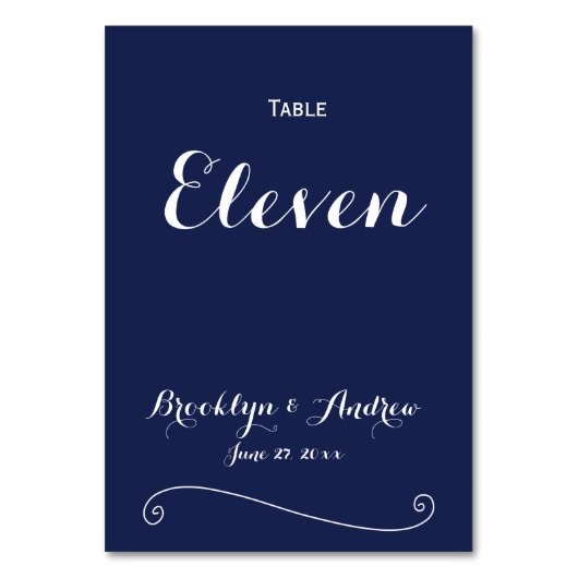 Elegante tafelkaartjes voor het trouwen in marineb kaart (Voorkant)