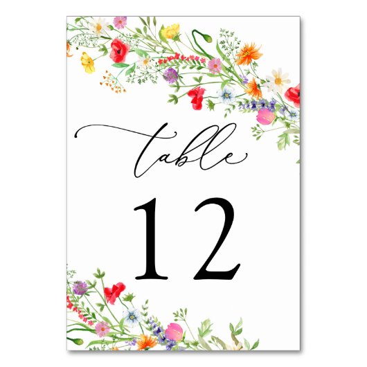 Elegante tafelnummerkaart met wilde bloemen voor e kaart (Achterkant)