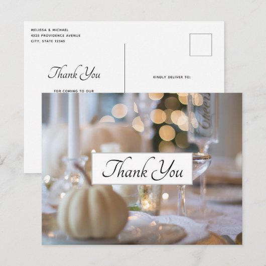 Elegante tafelsetting voor Thanksgiving met dank j Briefkaart (Voorkant / Achterkant)