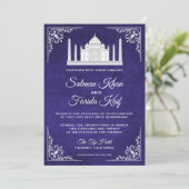 Elegante Taj Mahal Royal Paarse bruiloft uitnodigi Kaart (Staand voorkant)