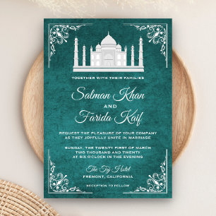 Elegante Taj Mahal Teal Arabische Trouw Uitnodigin Kaart