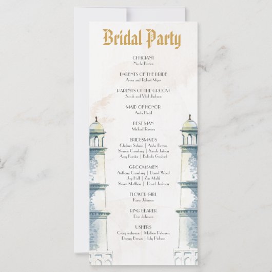 Elegante Taj Mahal typologie Waterverf bruiloft (Achterkant)