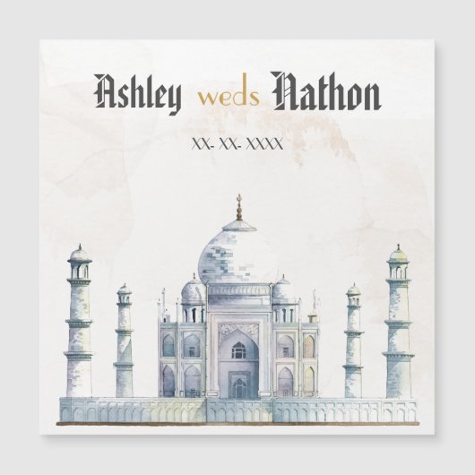 Elegante Taj Mahal typologie Waterverf bruiloft (Voorkant)
