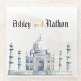 Elegante Taj Mahal typologie Waterverf bruiloft Glazen Onderzetter