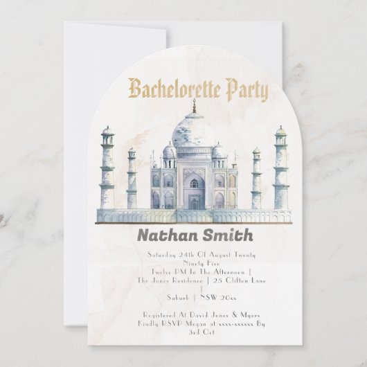 Elegante Taj Mahal typologie Waterverf bruiloft Kaart (Voorkant)