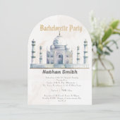 Elegante Taj Mahal typologie Waterverf bruiloft Kaart (Staand voorkant)