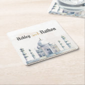 Elegante Taj Mahal typologie Waterverf bruiloft Kartonnen Onderzetters (Schuin)