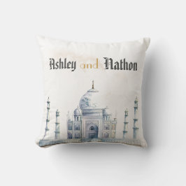 Elegante Taj Mahal typologie Waterverf bruiloft Kussen