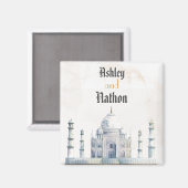 Elegante Taj Mahal typologie Waterverf bruiloft Magneet (Voorkant / Achterkant)