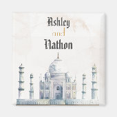 Elegante Taj Mahal typologie Waterverf bruiloft Magneet (Voorkant)