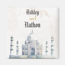 Elegante Taj Mahal typologie Waterverf bruiloft Magneet